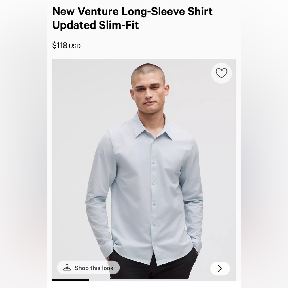 Lululemon New Venture Long Sleeve Men's Shirt Slim Fit in Starch Blue